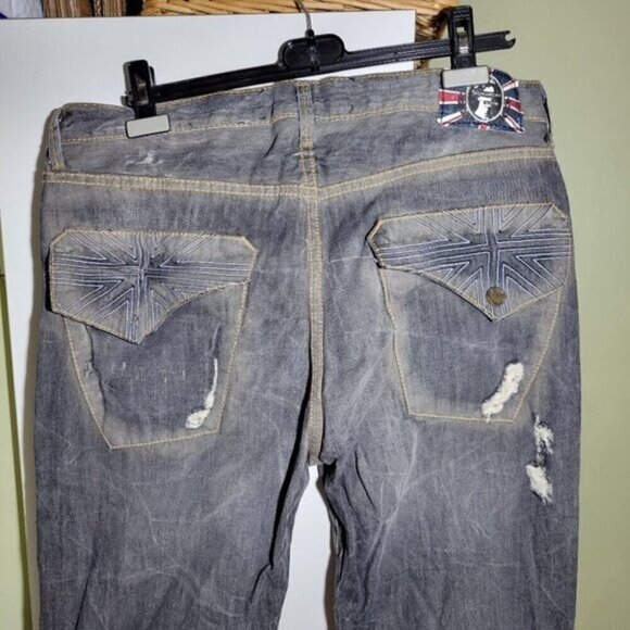 vintage Monarchy distressed relaxed fit gray jeans flap pocket size 38 - Picture 5 of 9